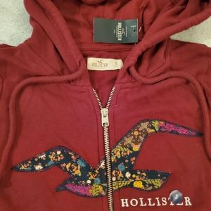 Hollister full zip hoodie burgundy sz S NEW!